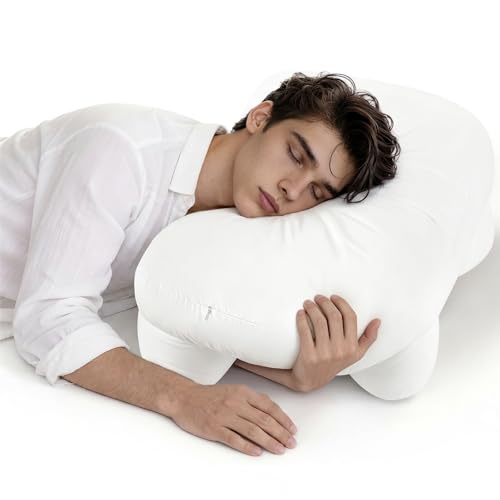 Baigee Side Sleeper Pillow with Arm Holes, Ergonomic Arm Tunnel for Shoulder Pain Relief, Adjustable Height Neck Pillow for Adults, Plush Down & Foam for Comfortable Sleep, 1PC Pillowcase, 18"X27"