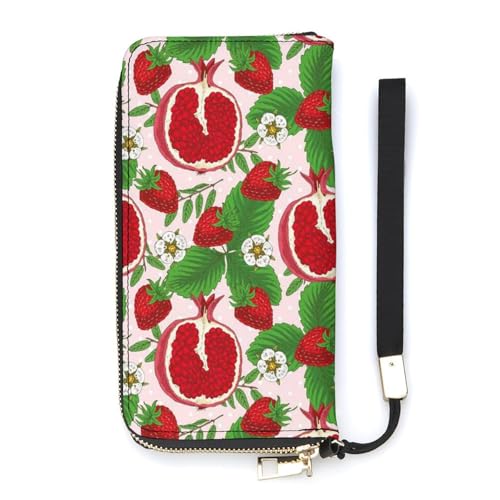 Strawberries Guava Flowers Long Wallet for Women Men Coin Pouch Credit Card Holder Zipper Purses with Wristlet