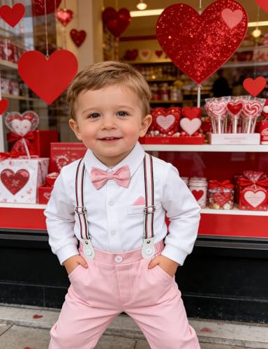 Image of A&J DESIGN Baby Boys Suits Infant Gentleman Formal Wedding Suspenders Outfit with Bowtie