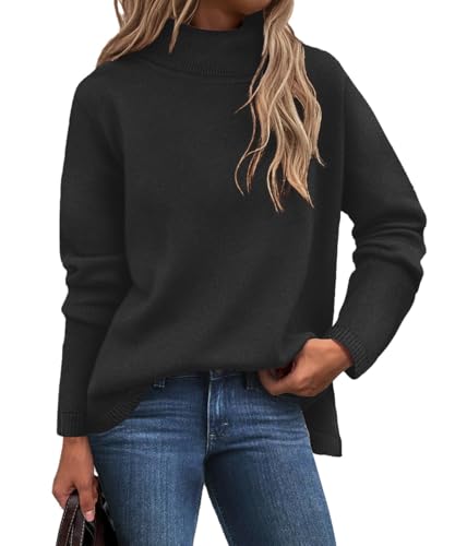 TIYOMI Womens Plus Size Black Tops Long Sleeve 3X Knitted Sweaters Turtleneck Shirts High Neck Tops Knitting Solid Color Casual Warm Pullover Fall Winter Jumper Tops 3XL 22W 24W