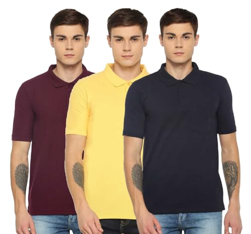 Image of Dollar Men's Pack of 1 Solid Cotton Blend Polo Neck T-Shirt