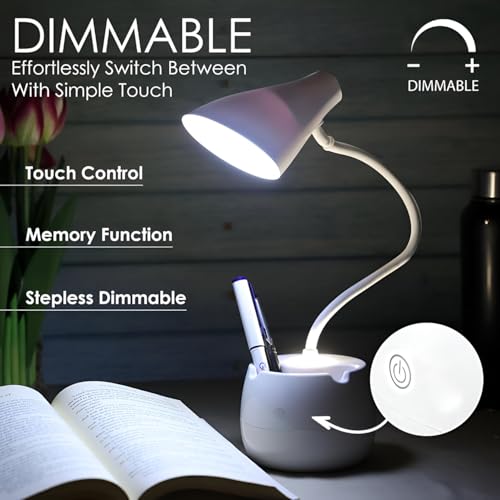 Image of VisionGuard Rechargeable LED Table Lamp for Study - Eye-Care Desk Light with Touch Control, Adjustable Brightness, 3 Color Modes & Flexible Arm, Portable Reading Lamp for Students, Home Office