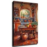 Mexican Kitchen Canvas – Rustic Wall Decor, Colorful Spanish Style Art Print for Cozy Farmhouse, Dining Room, or Hacienda Home (Framed,08×12 inch)