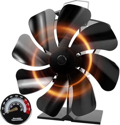 Image of Tomersun Wood Stove Fan Heat Powered Stove Fan, Fireplace Fan for Wood Burning Stove /Pellet /Fireplace, with Thermometer