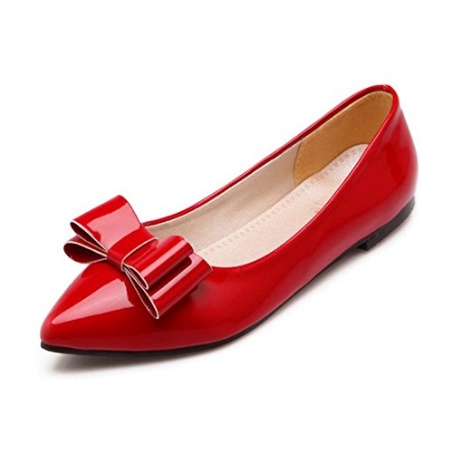 SJJH Plus Size 13.5 US Women Flats with Pointed Toe and Cute Bowtie Comfortable Working Flat Shoes (RED 0 US)