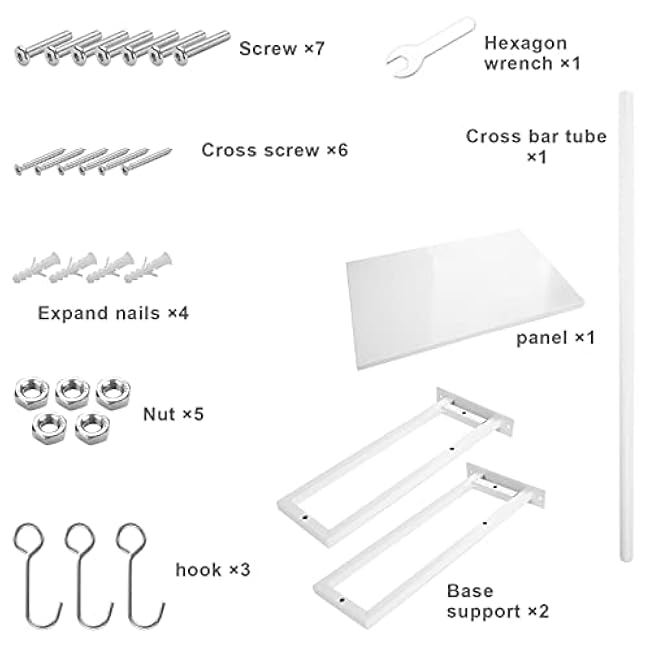 ABCOOL Wall Mount Microwave Oven Shelf Carbon Steel White with 3 Slidable Hooks
