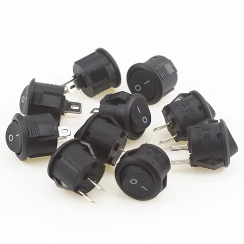 Interruptor basculante ON-OFF mini redondo negro de 16mm con conexión simple de 2 pines
