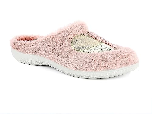 Chaussons femme fluffy inblu avec cœur patchwork et semelle rembourrée du 35 au 41