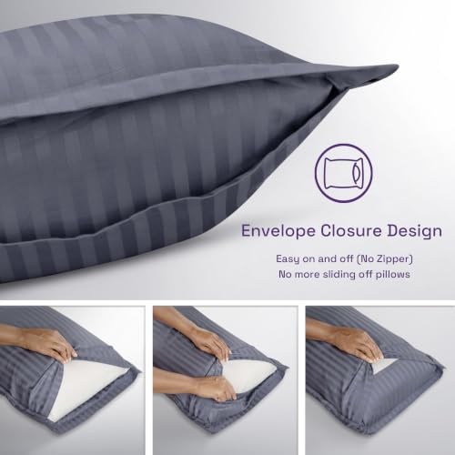 Image of Wakefit 100% Cotton Pillow Cover Set of 2 | 200 TC Soft & Breathable Pillow Cases | King Size 19 x 36 Inch | Skin Friendly, Durable & Gentle Machine Washable | Blue Granite