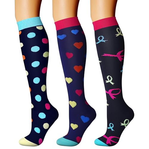 CHARMKING Compression Socks for Women & Men Circulation (3 Pairs) 15-20 mmHg is Best Athletic for Running, Flight Travel, Support, Cycling, Pregnant - Boost Performance, Durability (L/XL,Multi 08)