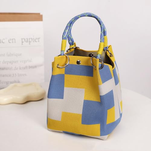 Bolsa de mão de tecido, bolsa de malha com fecho magnético, mini bolsa trançada, bolsa de ombro leve para uso diário e em viagens, Amarelo