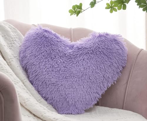 MOOWOO Flauschiges Herzkissen, Kunstfell-Überwurfkissen, Sherpa-Plüsch, flauschig, niedlich, weich, Valentinstag, Erntedankfest, Weihnachten, dekorativ für Zuhause, Bett, Couch, Herzform