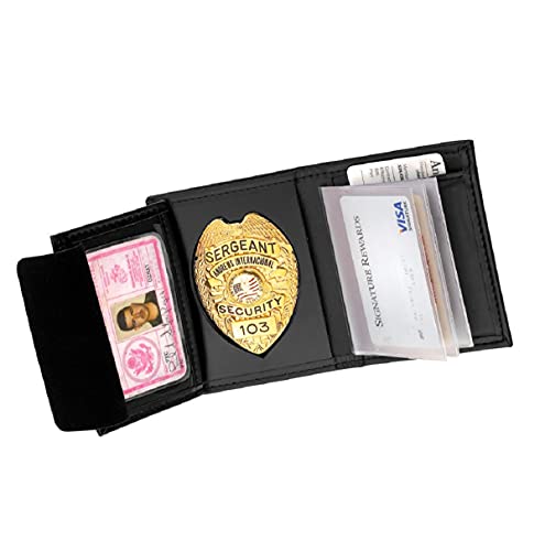 Perfect Fit Shield Wallets Large Shield with Eagle Top Recessed Badge Wallet Fits for Blackinton B736 (Cutout PF15 3.5 inches Height x 2.5 inches Width) Black Leather