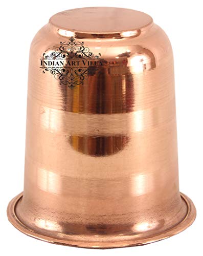 Image of INDIAN ART VILLA Copper Pooja Glass - Pure Copper Tumbler Cup for Drinking and Serving Water, Temple Puja Home Hotel Restaurant Use, Small Size, 100 ml Capacity (Pack of 2)