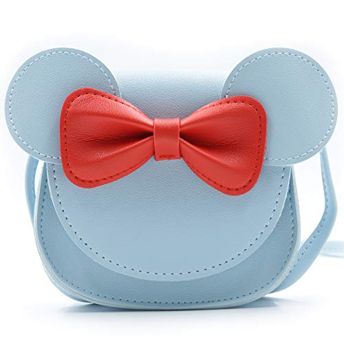 HXQ Little Mouse Ear Bow Crossbody Purse,PU Shoulder Handbag for Kids Girls Toddlers(Blue)