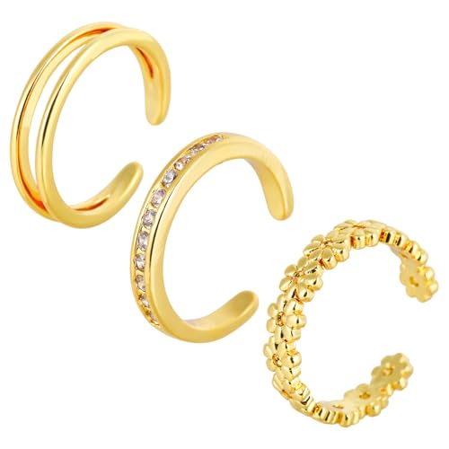 Mikovivi 3pcs Toe Rings for Women, 3 Designs Adjustable Open Toe Ring Set Stylish Summer Beach Foot Jewelry Women's Accessories (Gold)