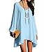Women's Long Batwing Sleeve Mini V-Neck Irregular Hem Casual Loose Chiffon Dress