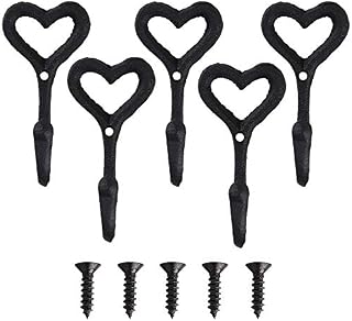 Pulluo 5Pcs Love Heart Coat Hooks Wall Mounted Coat Hanger Black Coat Hooks Heavy Duty Clothes Hooks with 5Pcs M4 Screws Vintage Hooks for Coat Scarf Bag Towel Key Hat Robe Home Decoration