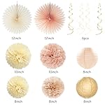 Champagne-Gold Beige 21st Happy-Birthday Party-Decorations - 31pcs Sweet 16 18th Women Girls Paper Lanterns Streamers Banner,Tissue Pom Poms Fans Tassels Graland Decor,Fall Boho Rose Backdrop Hugmoon - Image 4