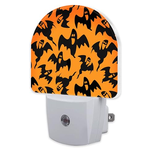 Image of Spooky Halloween Ghosts Night Light, Black Orange Ghosts Dusk to Dawn Night Light Plug in,0.5w Energy Saving Sleep Friendly NightLight for Kids Boys Girls Home Decor