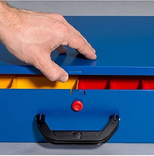 Kleinteilekoffer, Stahlblech, EuroPlus Metall 44/48x63, blau, 48 Einsätze, dicht schließend
