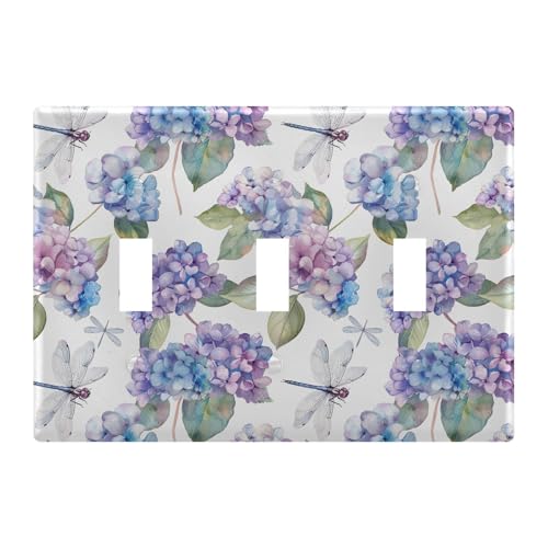 Light Switch Cover Hydrangea Dragonfly Spring Wall Plates for Electrical Outlets 3 Gang 202b5413