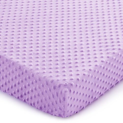 Entisn Baby Crib Sheets 28 x 52 Inch Minky Dot Fitted Crib Mattress Sheet for Girls Soft and Warm Fleece Nursery Bedding for Standard Toddler Bed Mattresses (Light Purple)