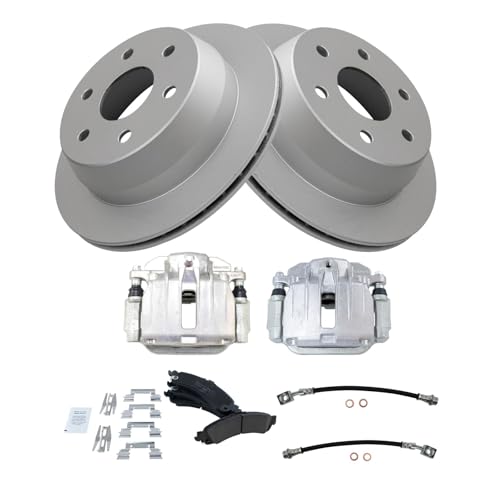 Image of TRQ Rear Brake Pad and Rotor Set Ceramic G Coated Rotors Calipers Compatible with 2000-2001 Chevrolet Tahoe GMC Yukon