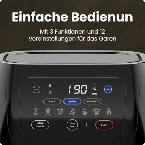 Chefman Multifunktionale Digitale Heißluftfritteuse + Rotisserie, Dörrautomat, Konvektion, 17 Touchscreen-Voreinstellungen, XL 10L Familiengröße, Automatische Abschaltung, Großes Sichtfenster, Schwarz – Bild 6