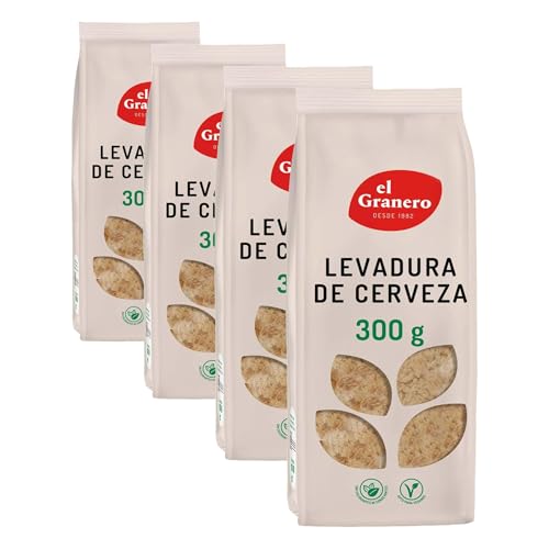 El Granero Integral - Levadura de Cerveza - 300 g - Rica en Vitaminas, Minerales y Aminoácidos - Ideal para el Cuidado de la Piel - Propiedades Probióticas - Apta para Veganos (Paquete de 4)