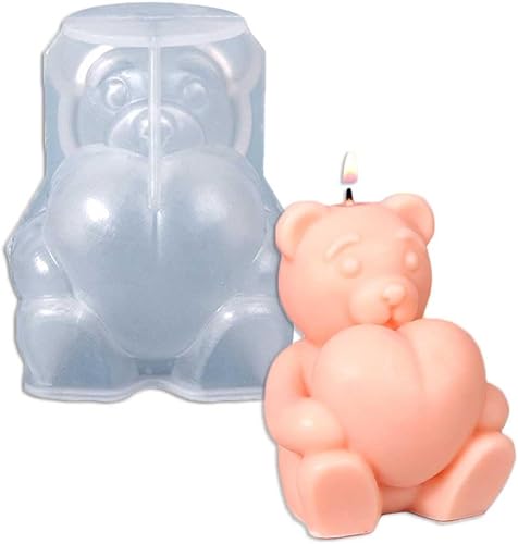 Tone Fun Moldes de silicona con forma de oso de amor sentado para hacer velas, resina, velas de aromaterapia, jabón de cera hecho a mano, decoración