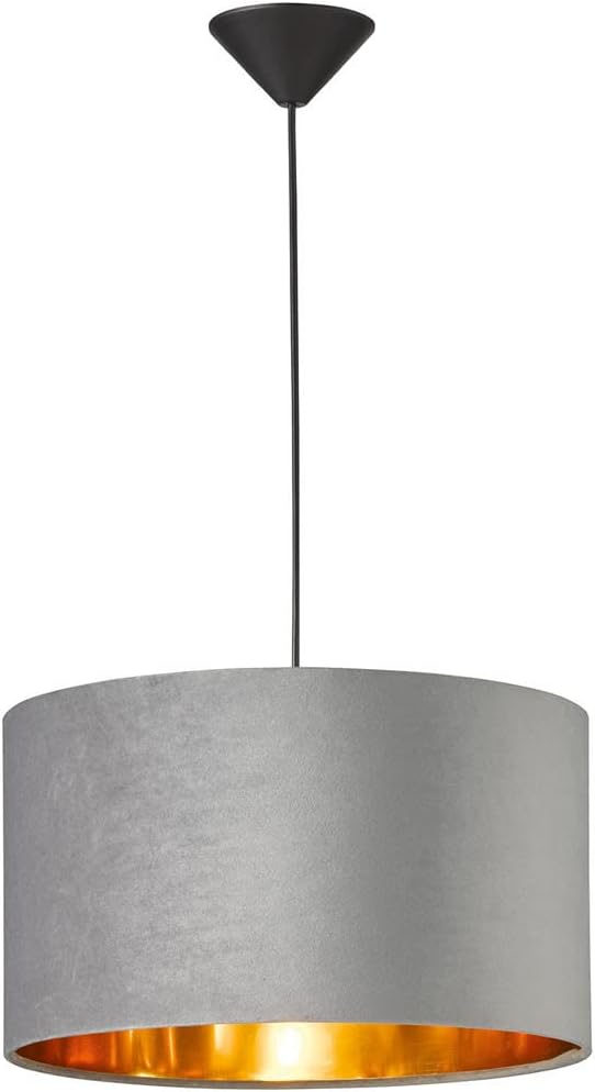 meineWunschleuchte Hanglamp met lampenkap fluweel grijs - binnenkant goud Ø 40cm