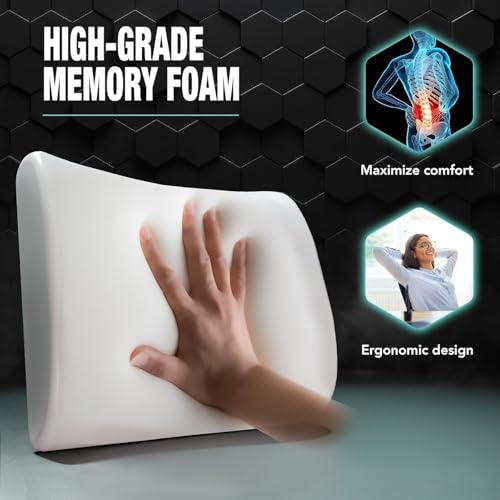 Image of Grin Health The Original Lumbar Support Pillow for Chair, Car Backrest Cushion Memory Foam Back Support Improves Posture, Promotes Lower Back Pain Relief | Lumbar Support Back Cushion, Black