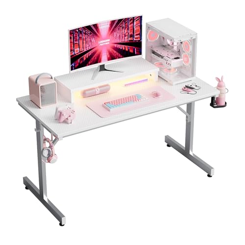 Bestier Small Gaming Desk with Monitor Stand 106.6 CM LED Computer Desk Gamer Workstation with Cup Holder & Headset Hooks Modern Simple Style Desk for Home Office