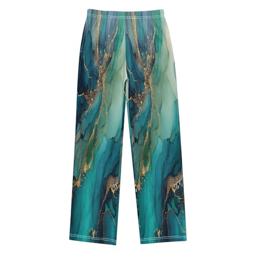 Teal Gold Marble Pajama Lounge Pants with Pockets Sleepwear Soft Elastic Waist PJ Bottoms 6-14 Years