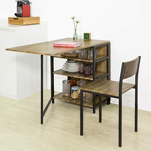 SoBuy klaptafel met 2 kleppen en 3 opslagplanken, Opvouwbare Keukentafel, Opklapbare Eettafel, Ruimtebesparend, 180 x 60… - Image 5