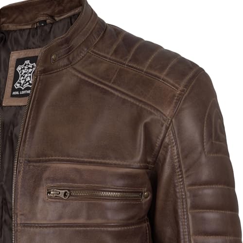 Image of fjackets Leather Jacket Men Real Lambskin - Cafe Racer Moto Style, Stand Collar Zip Up Jacket