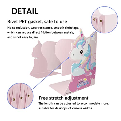 Zyners Adjustable Metal Bookends Heavy Duty For Shelves, 2 Dividers, Anti-Slip Design, Unicorn Style Expandable Bookends For Kids, Girls, Desk, Office, Home(19 Inches Max) #TOP2
