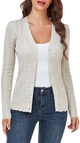 MISSKY Women's Long Sleeve Button Down Sweater V Neck Hollow Out Knit  Cardigans, Apricot, XX-Large : Amazon.sg: Fashion