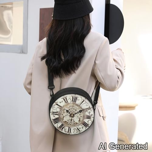 Image of Women Novelty Round Clock Shape Zippered Clock Purses for Women Tote Handbag Shoulder Bag, Gift for Mom Girlfriend