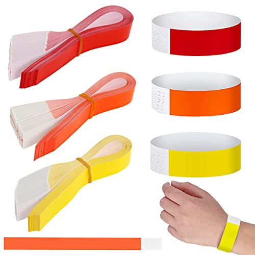HASTHIP® 300 Pack Paper Wristbands Neon Wrist Bands for Events Variety Neon Lightweight Concert Wristbands Colored Waterproof Hand Bands for Party(100*Red+100*Orange+100*Yelllow),300 Labels
