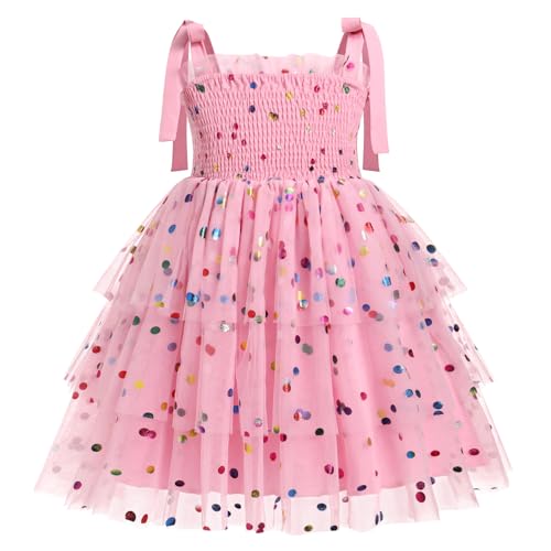 ODASDO Flower Girl Dress Kids Spaghetti Strap Tie Shoulder Smocked A-line Tutu Tulle Tiered Dress Special Occasion Dresses