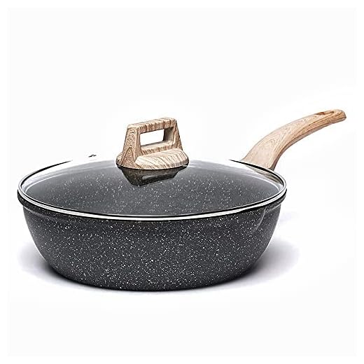Carote 3 Quart Nonstick Saute Pan Deep Frying Pan with Cover Non-Stick Jumbo Cooker Granite Stone Coating