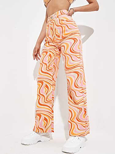 Wdirara Women's High Waisted Wide Leg Print Casual Colorful Pattern Baggy Jeans Denim Pants Multicolored S #TOP2