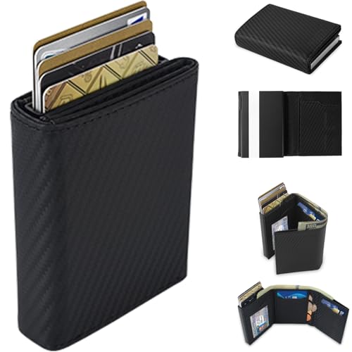 Ridge Wallets for Men, Leather & Aluminum-Trifold Wallets for Men | Pop Up Wallet for Men Holds 12 Cards,20 Bills,Coins,ID Window,RFID Minimalist Wallet for Men,Men's Wallet for Men's Gifts