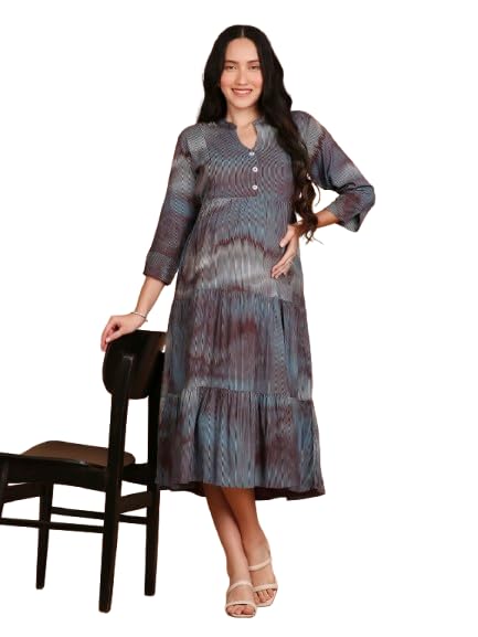 nightspree Women's Viscose Rayon Printed Both Side Invisible Vertical Zipper Feeding Kurti | All Over Print Maternity Gown Kurta-picture-24