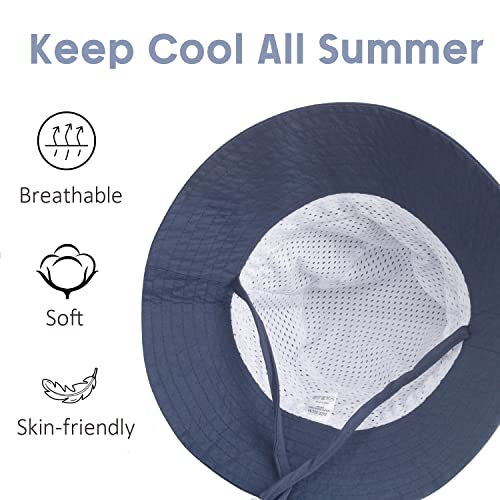 Baby Bucket Hats 0-6 Months & Sunglasses, Uv Protection Sun Hat Wide Brim, Infant Beach Hat Summer Essentials For Boy Girl Dark Blue #TOP5