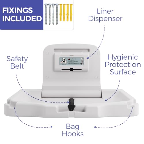 Stardrix ADA Compliant Horizontal Wall Mounted Baby Changing Station, Foldable Diaper Changing Table with Liner Dispenser and Safety Straps for Commercial and Home Use - Thumbnail 3