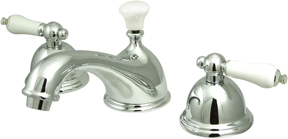 Kingston Brass KS3961PL Restoration Widespread Lavatory Faucet with Porcelain Lever Handle, Polished Chrome, 8-Inch Adjustable Center