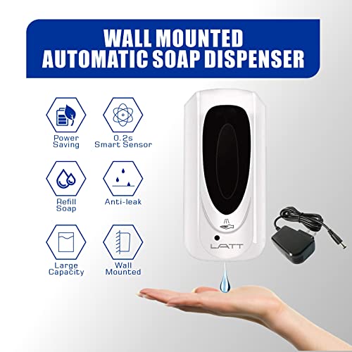 Latt Automatic Liquid Hand Sanitizer Dispenser Wall Mounted, Commercial Touchless Soap Dispenser, Refillable Sensor Pump Hands-Free Dispenser For Kitchen Hotel School Restaurant, 33Oz/1000Ml #TOP7